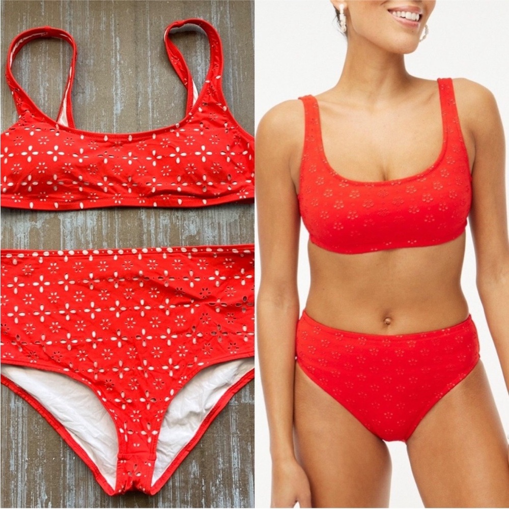 J. Crew Red Patterned Bikini Set